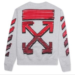 Off-White OFF-WHITE C/O VIRGIL ABLOH MARKER SLIM CREWNECK - MELANGE GREY/RED XL